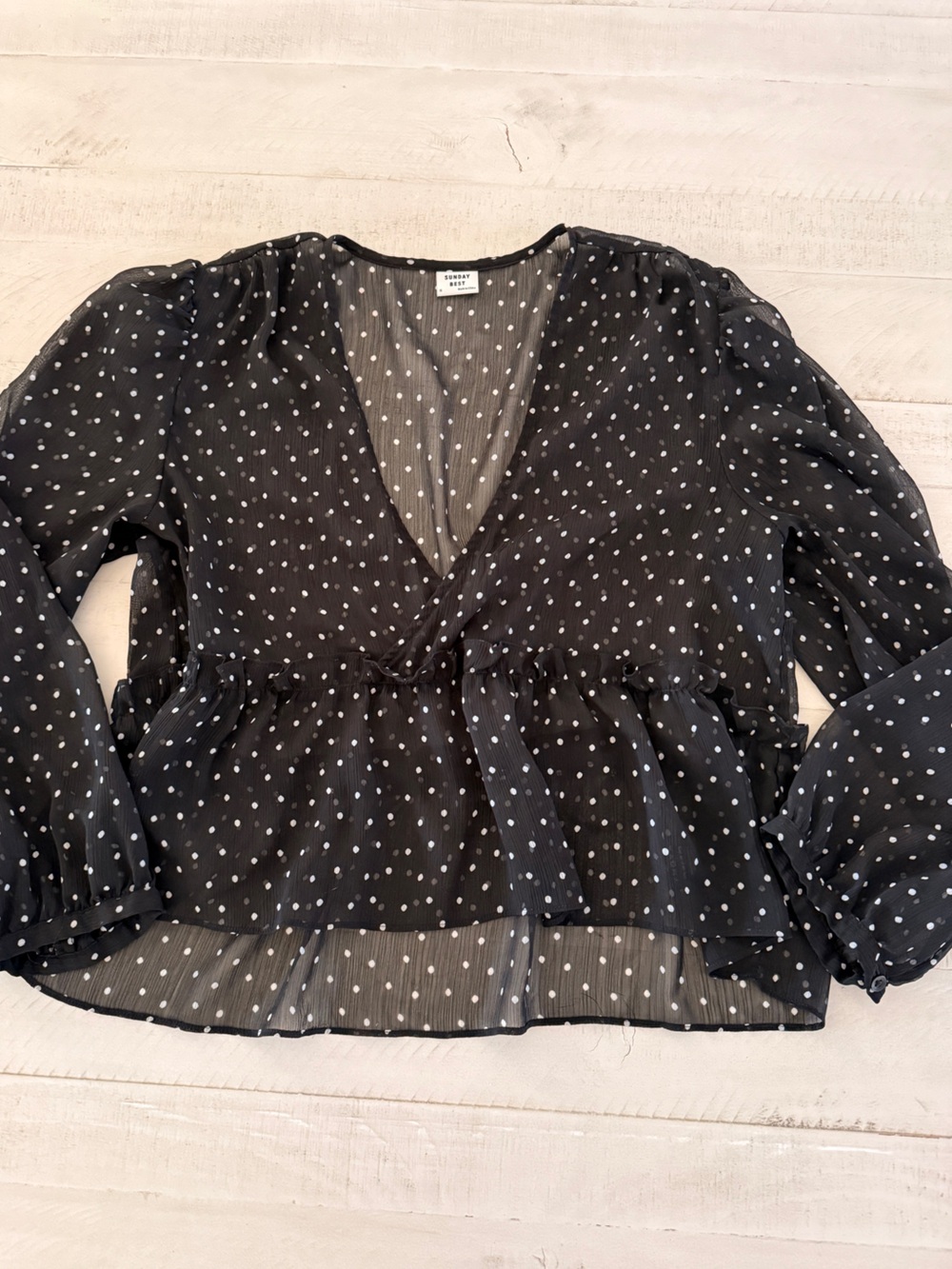 Sunday Best Black Polka Dot V-Neck Long Sleeve Blouse